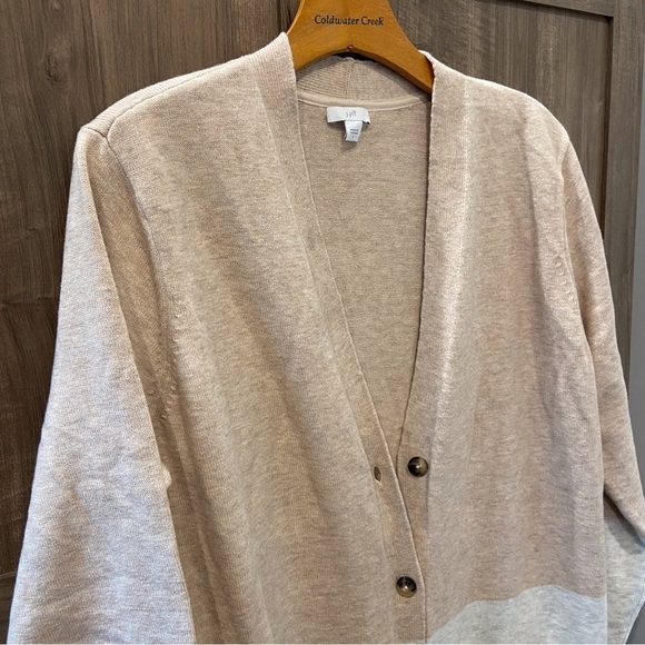 J Jill Large Sweater Cardigan Long Button front Brown Tan Color Block - Picture 5 of 11
